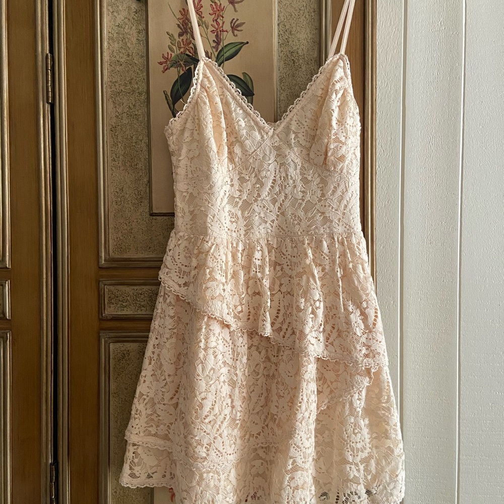 LoveShackFancy Lace V-Neck Dress in Cream